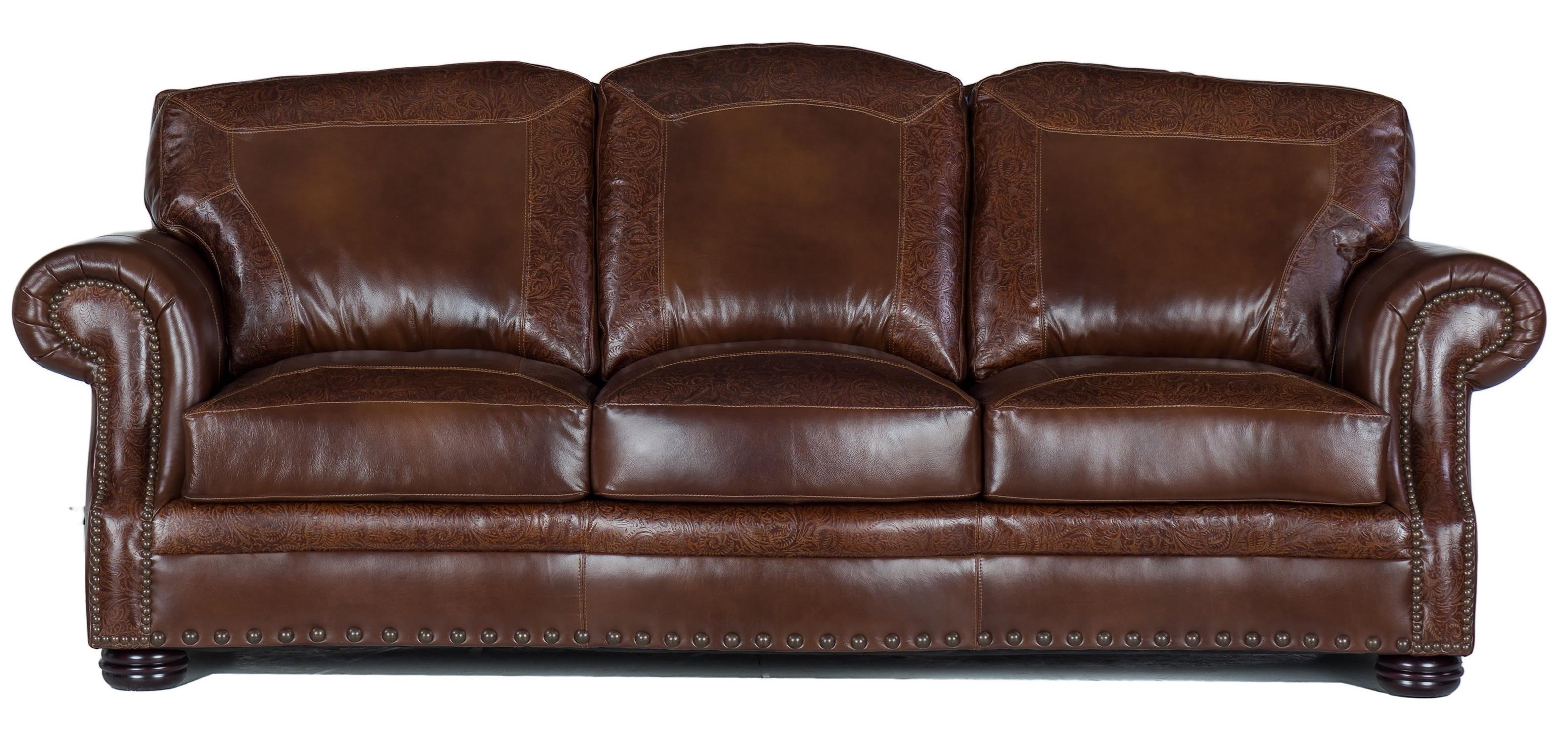 USA Premium Leather 9750 Traditional Leather Sofa with Nailheads